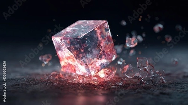 Fototapeta Glowing cube shattering
