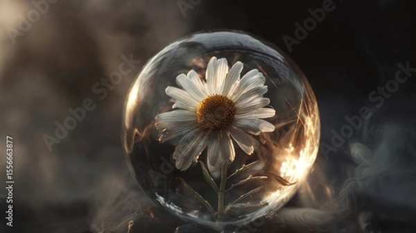 Fototapeta Ice sphere encasing daisy flower
