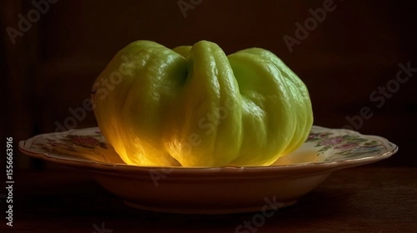 Fototapeta Illuminated green pepper on plate