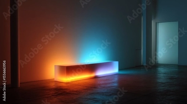 Fototapeta Illuminated modern bench in empty space
