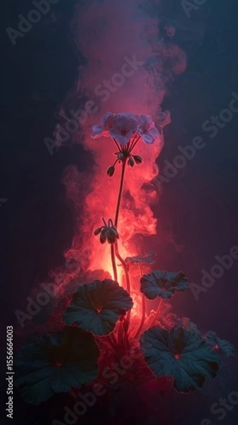 Fototapeta Illuminated pink flower with red light