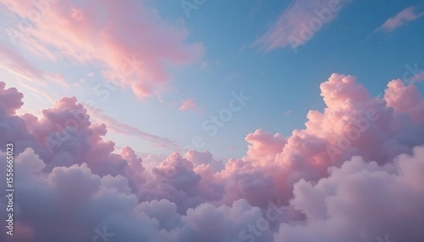 Fototapeta Soft pastel sky background with pink clouds and dreamy atmosphere, ideal for fantasy themes"