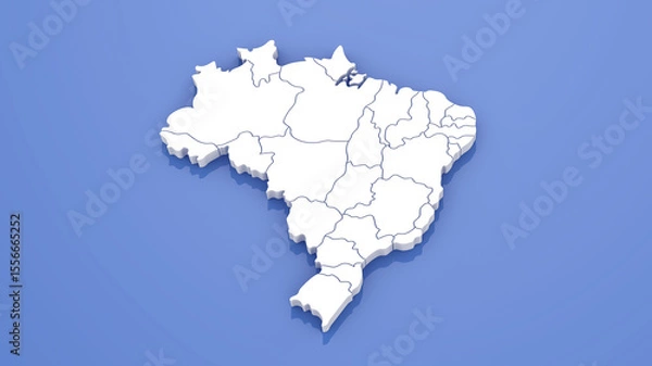 Fototapeta Brazil Map with State Borders on Blue Background. 3D Render.