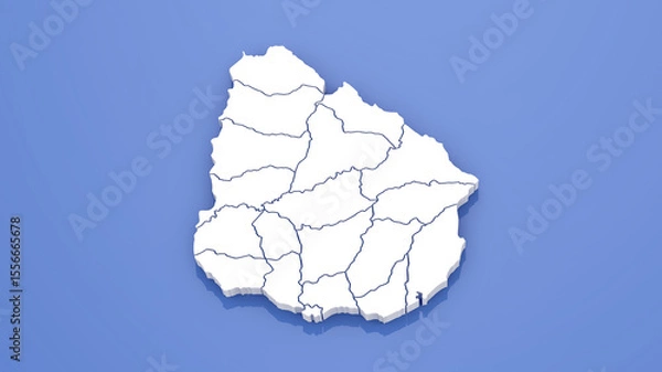 Fototapeta Uruguay Map with State Borders on Blue Background. 3D Render.