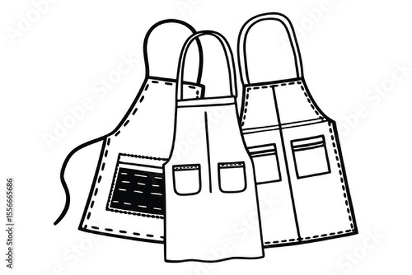 Fototapeta Three monochrome aprons with pockets in black and white representing cooking baking or culinary arts concepts