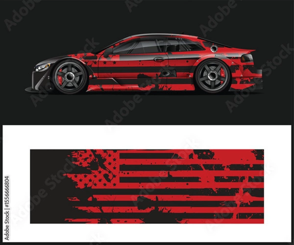 Fototapeta Red and Black Car Wrap Design with American Flag Style
