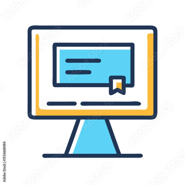 Fototapeta Desktop computer screen icon with document and bookmark symbolizing digital learning, vector graphic