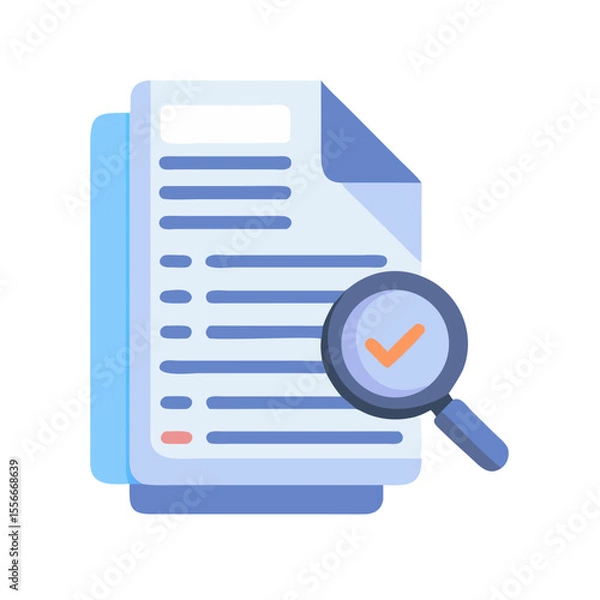 Fototapeta Document Review and Approval: Magnifying Glass Over Checklist Icon on Stack of Papers
