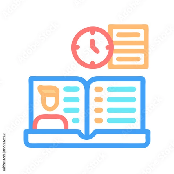 Fototapeta Time Management for Students: An Open Book, Clock, and Document Symbol