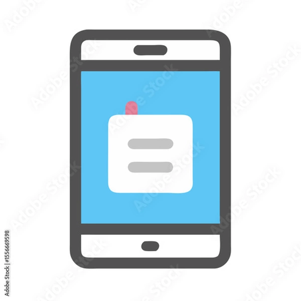 Fototapeta Stylized mobile phone icon displaying a notification, flat design illustration on black background