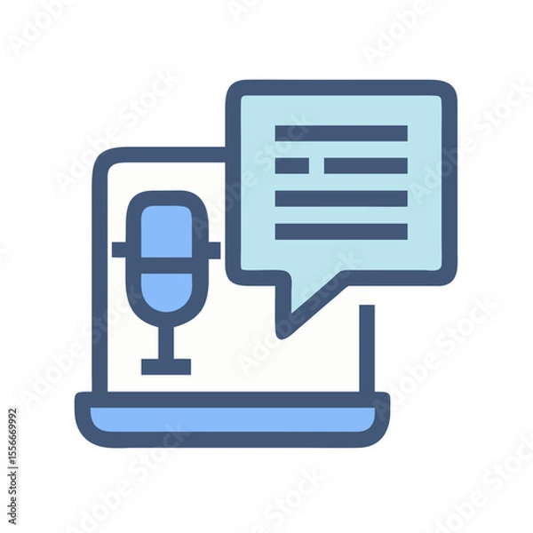 Fototapeta Podcast Recording on Laptop with Speech Bubble Icon Illustration on Black Background