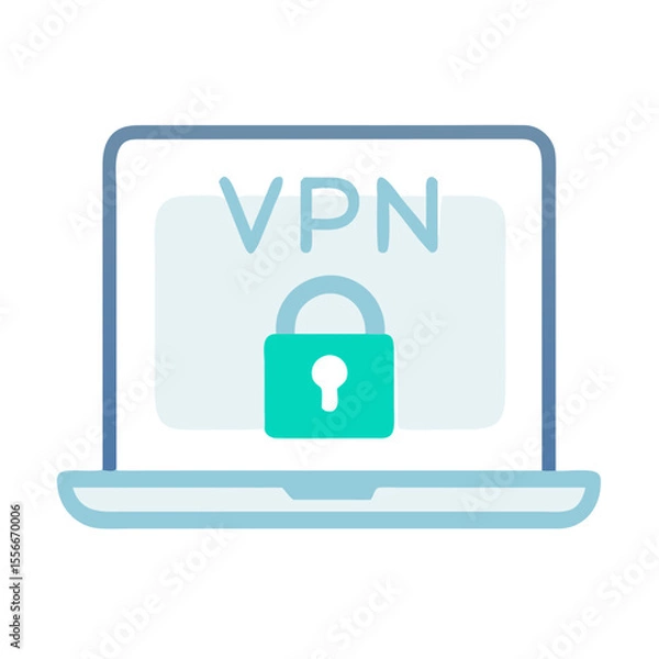 Fototapeta Laptop with VPN and padlock for secure connection and private internet access