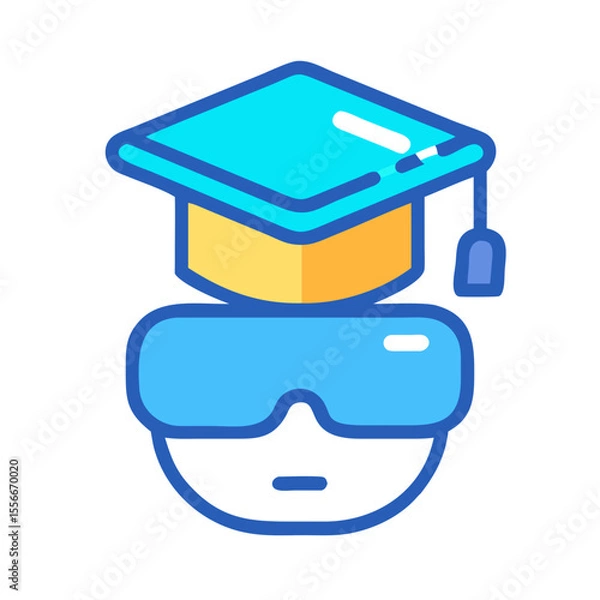 Fototapeta Virtual Reality Education: Conceptual illustration of learning with VR headset and graduation cap