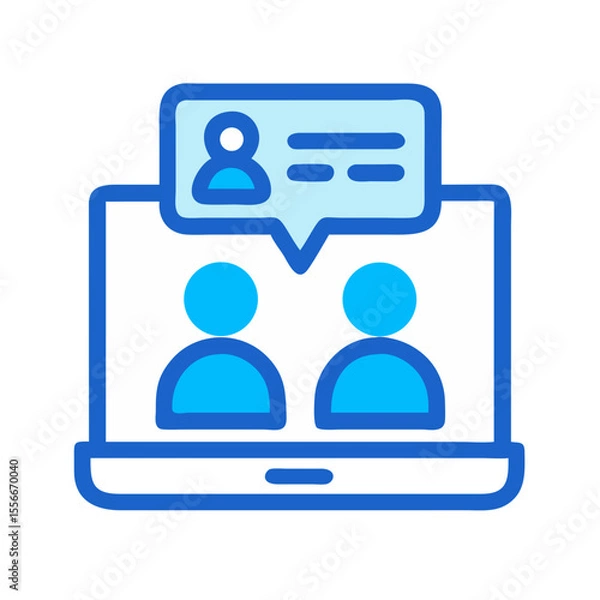 Fototapeta Digital Communication Concept: Laptop Screen Displaying Video Conference with User Profile, Flat Design Icon