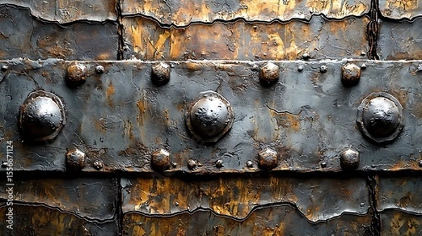 Fototapeta Metal Texture with Rust and Rivets Close Up