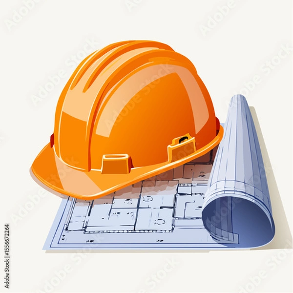 Obraz A safety helmet resting on blueprints

