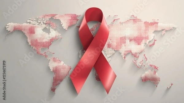 Obraz Red Ribbon Awareness World Map Graphic