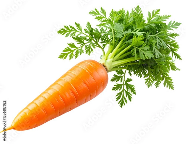 Fototapeta  Single Fresh Carrot with Bright Green Leaves, Front View, Isolated on Transparent Background