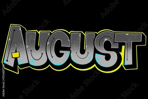 Fototapeta August illustration, August letter with unique simple graffiti pattern and bright colors