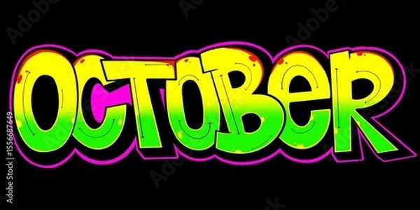 Fototapeta October illustration, October letter with cool simple graffiti pattern and bright colors, not ai generate