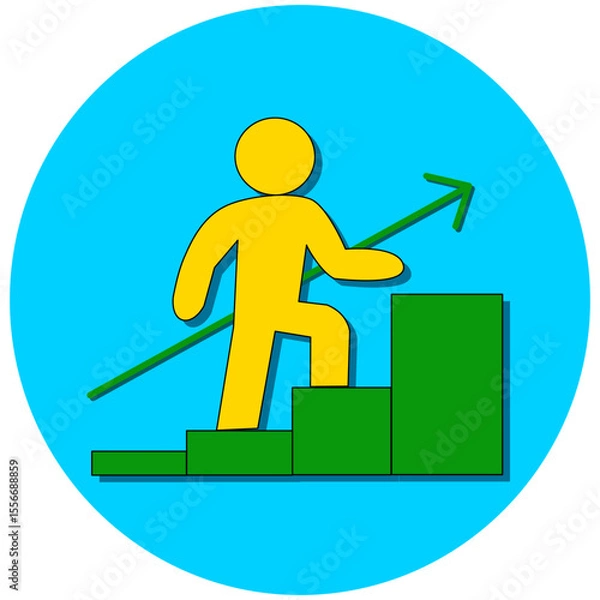 Obraz Minimalist icon of person climbing stairs. Symbolizes progress, upward mobility, and continuous improvement. Perfect for career development, education, and business growth projects.