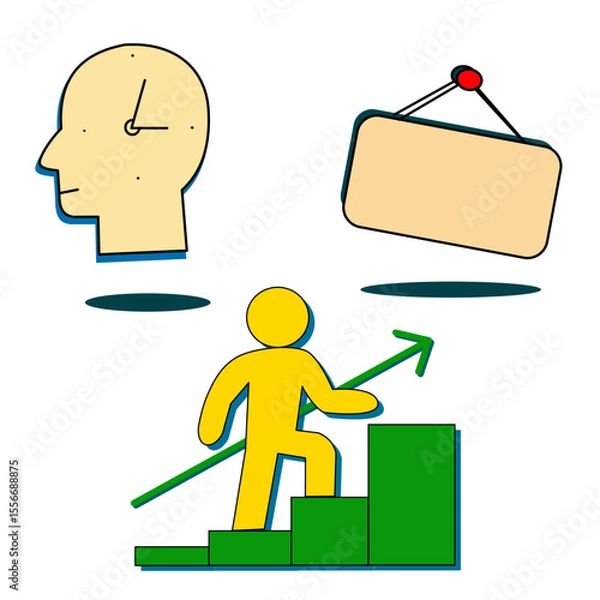 Obraz Dynamic icon of person climbing stairs. Represents career growth, business success, progress, ambition, and overcoming challenges. Ideal for motivational, HR, and finance designs.