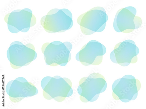 Fototapeta 流体シェイプフレームイラストセット ベクター グラデーション ブルーグリーン