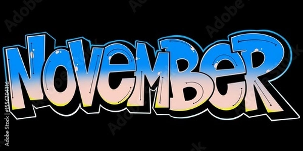 Fototapeta November illustration, November letter with cool simple graffiti pattern and bright colors