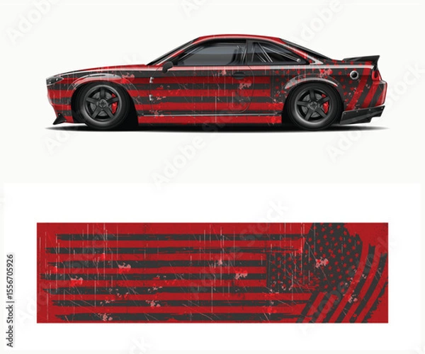 Obraz American Flag Car Wrap Design for a Sports Car