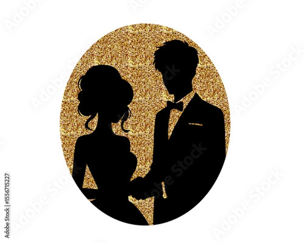 Fototapeta bride and groom logo, silhouette of married couple, isolated icon on white background
