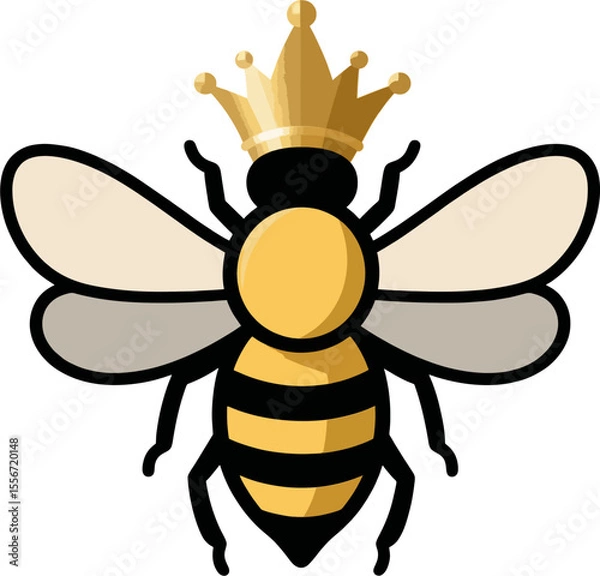 Obraz Elegant Queen Bee Vector Illustration – Royal Insect Logo with Crown and Wings