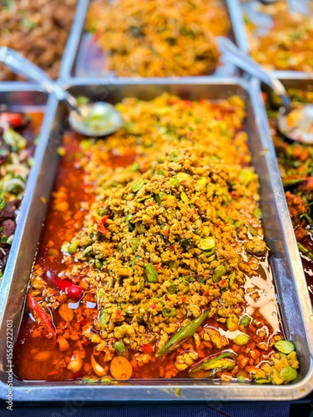 Obraz Stir-fried Stink Bean with pork, Thai food