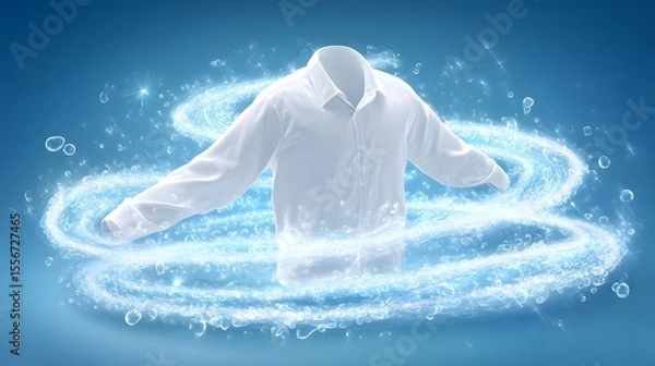 Obraz Clean white shirt floating amidst a swirling vortex of sparkling water bubbles and light