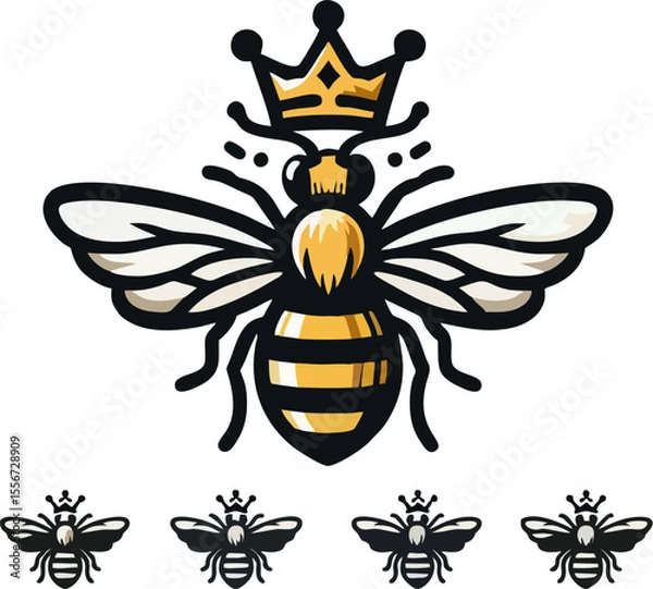 Obraz Royal Queen Bee Mascot Logo Vector – Elegant Crowned Bee Icon