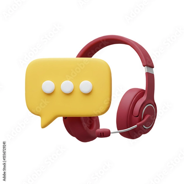Fototapeta 3D Rendering of Yellow Speech Bubble with Red Headphone Customer Service Icon