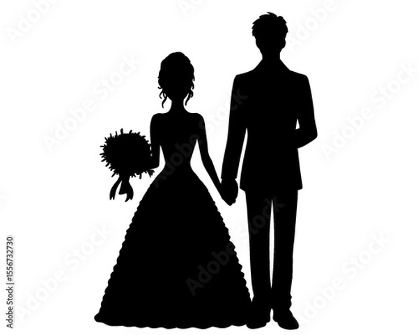 Fototapeta silhouette of bride and groom, silhouette of married couple, icon isolated on white background

