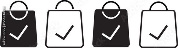Fototapeta Shopping Bag Check Mark Icon set.purchase success symbol, representing order completion, success,Symbol isolated white background vactor,
