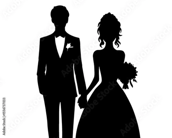Fototapeta silhouette of bride and groom, silhouette of married couple, icon isolated on white background
