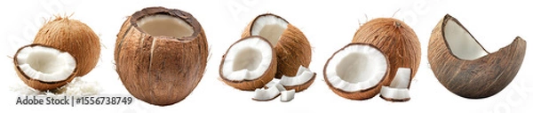 Obraz Fresh Coconuts and Coconut Products Displayed on White Background, PNG bundle collection, Isolated on Transparent Background