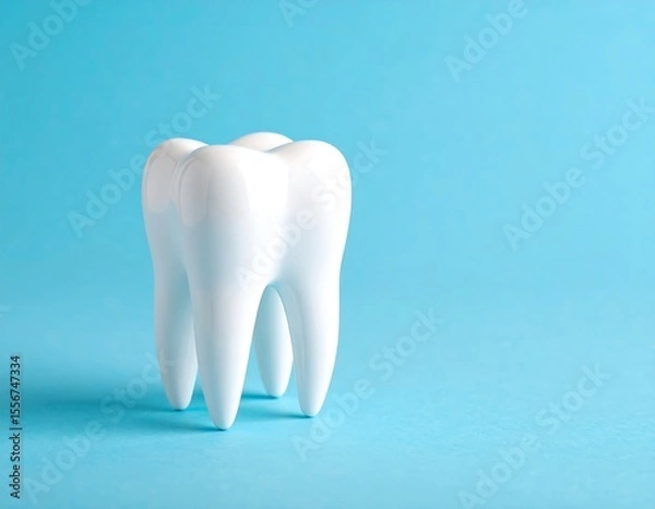 Obraz White tooth model on light blue background