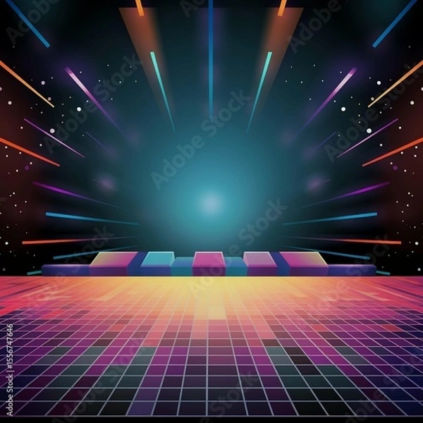Fototapeta Retro Futuristic Synthwave Background 80s Inspired Digital Art