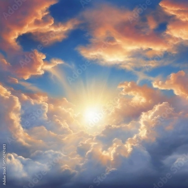 Fototapeta Radiant Sunrise Celestial Burst of Light Through Heavenly Cloudscape
