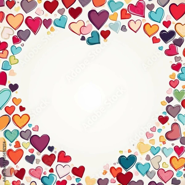 Fototapeta Colorful Hand-Drawn Hearts Frame Perfect for Valentine's Day, Love, or Romantic Designs