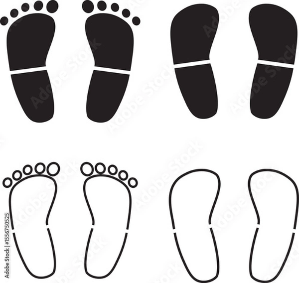 Fototapeta Set of human footprints icon set. Foot imprint icon collection.impression, shape, outline footprints icon on white background symbol,,
