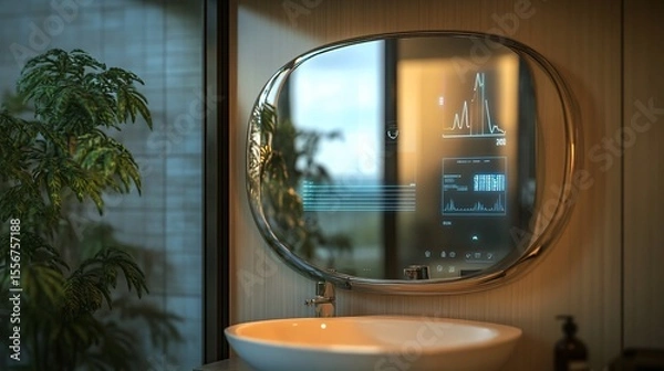 Fototapeta AI-Powered Smart Mirror with Health Tracking System for Personal Wellness Monitoring