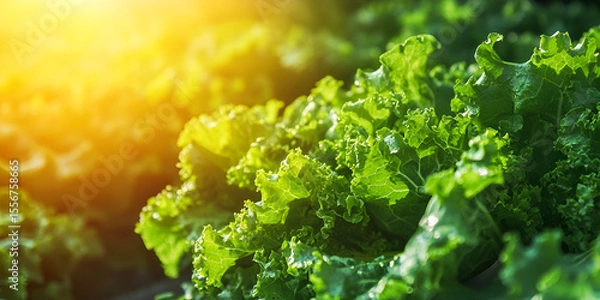 Obraz Fresh Green Lettuce in Sunlight with Water Droplets


