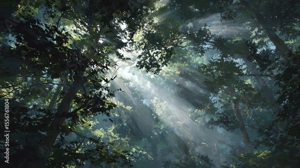 Obraz Sunbeams Through the Forest Canopy