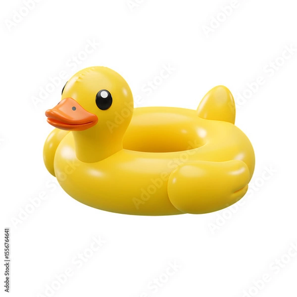 Fototapeta Yellow Duck Inflatable Pool Float – 3D Rendering of Summer Water Toy, Isolated on White or Transparent Background