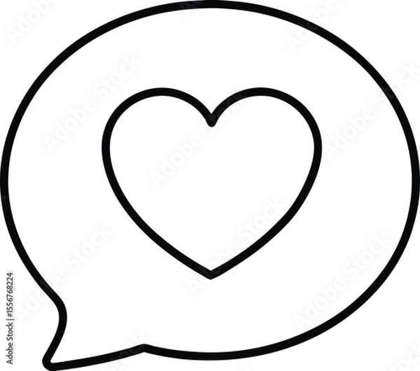 Fototapeta Simple line art chat bubble with a heart inside communication symbol