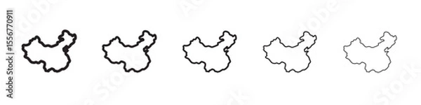 Fototapeta china map icon thin flat outline style vector sign